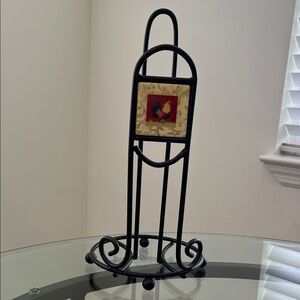 Black Metal Paper Towel Holder with Rooster Design
